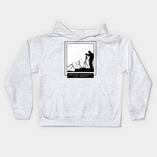 Landscape photography is my therapy text design with mountains for nature photographers Kids Hoodie by BlueLightDesign